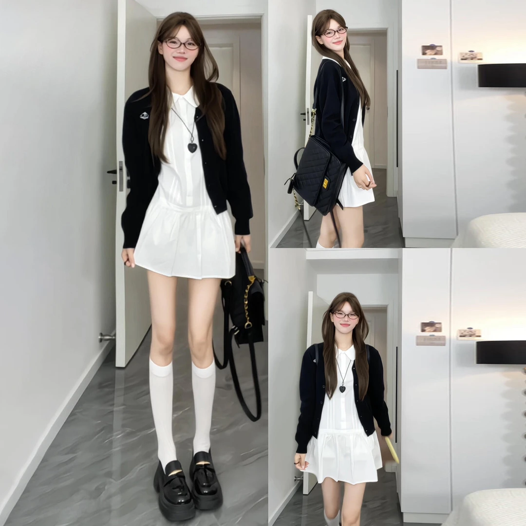 高级感黑色开衫搭连衣裙2025新款今年流行爆款小个子秋季流行穿搭