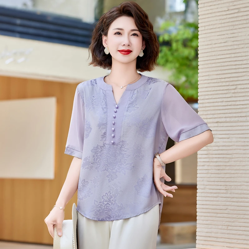 妈妈夏装套装T恤衫2025新款中老年女夏季时尚洋气宽松上衣两件套