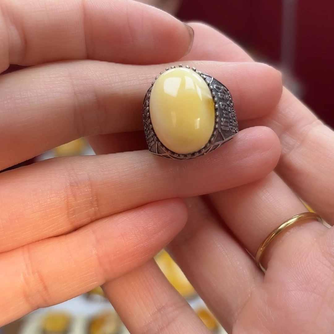 琥珀裸石银S925镶嵌28戒指