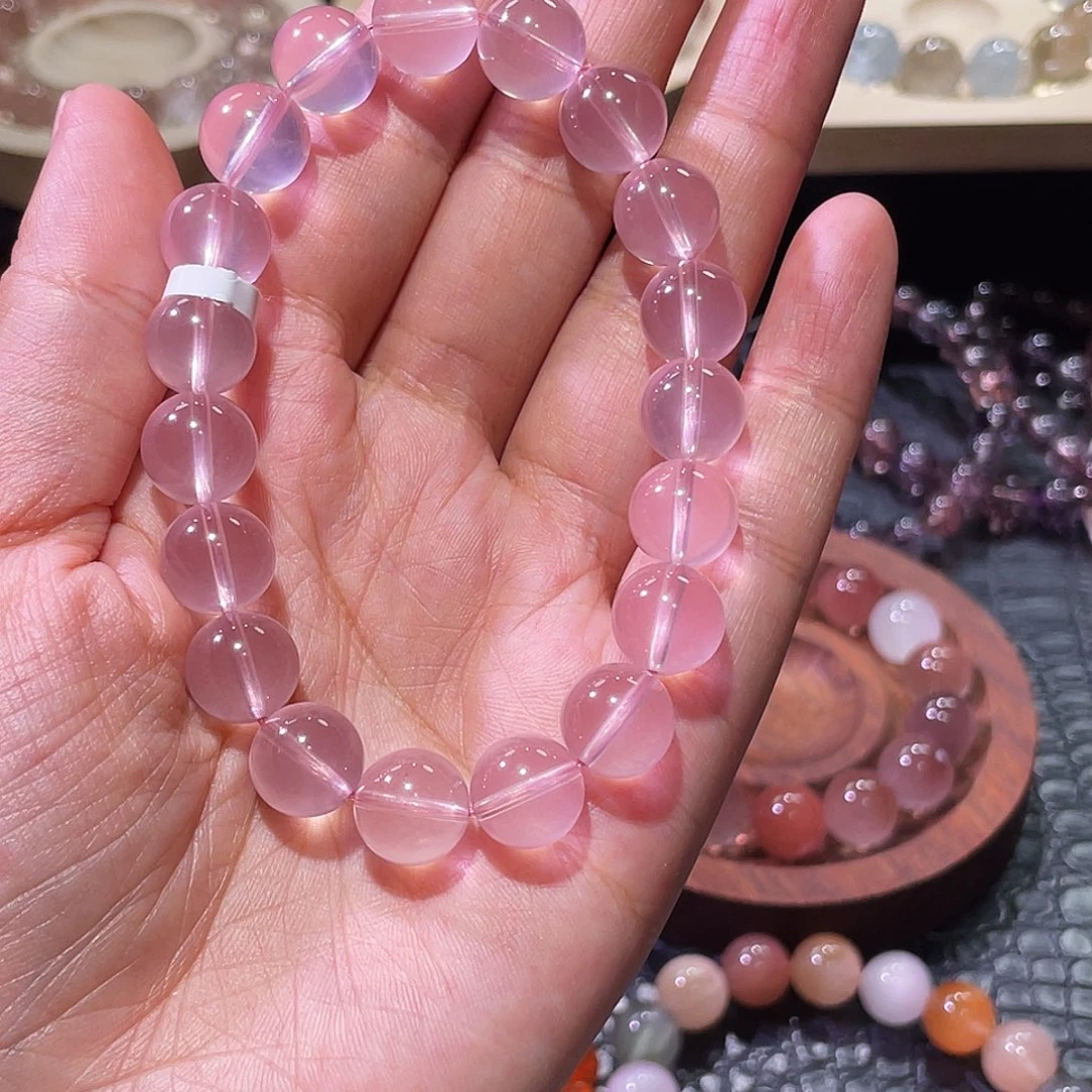 十***柒水晶手链未镶嵌粉水晶手链，晶体通透