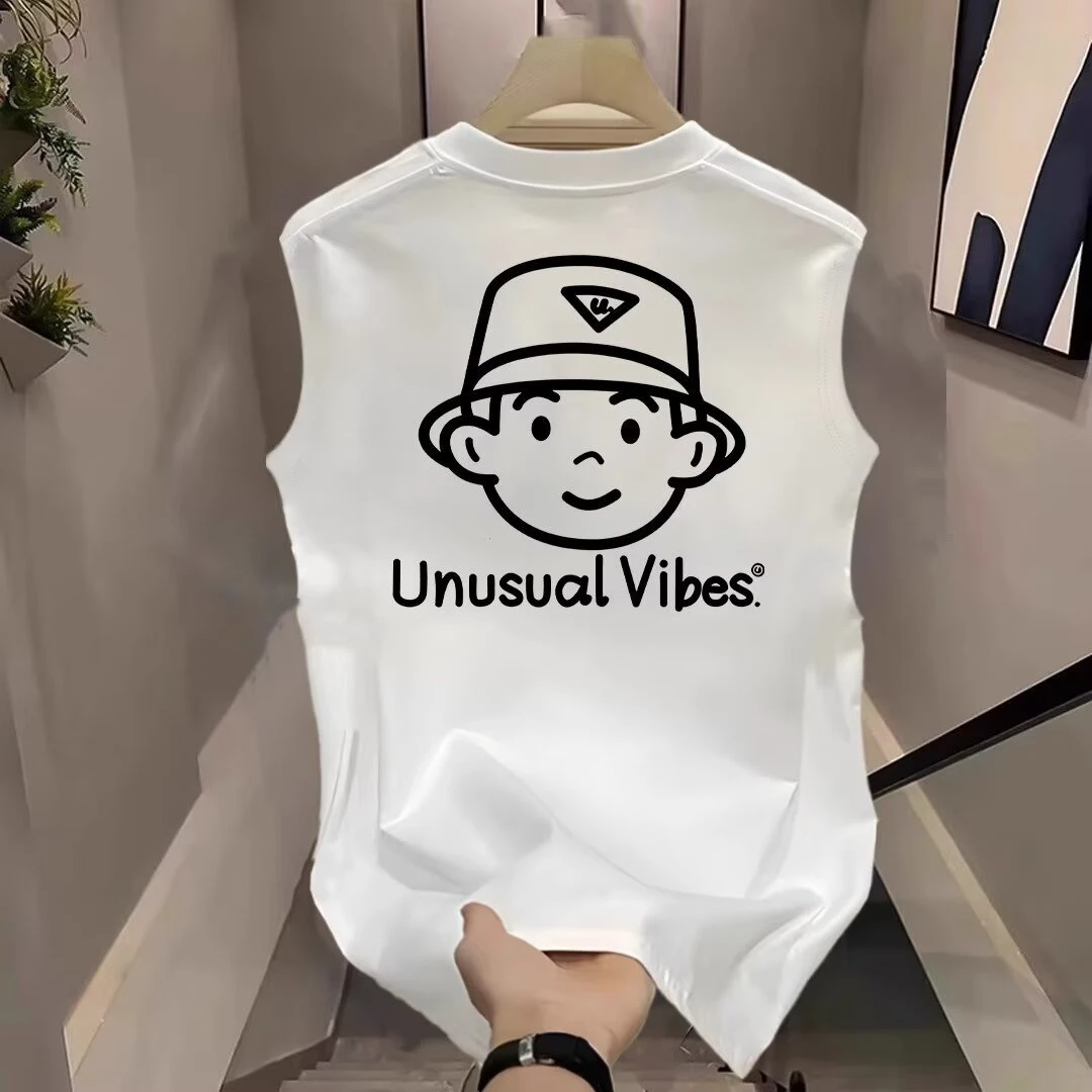 夏季新款圆领坎肩男士简约时尚修身无袖上衣休闲百搭字母印花背心