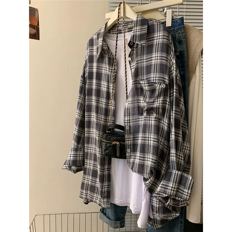 胖mm春夏装新款防晒薄款格子长袖衬衫女装外套大码宽松200斤上衣