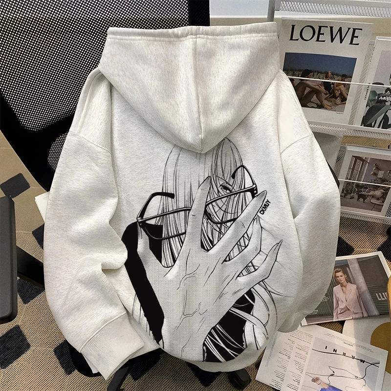 重磅500克加绒加厚连帽卫衣宽松青春韩系漫画双层帽秋冬百搭男装R