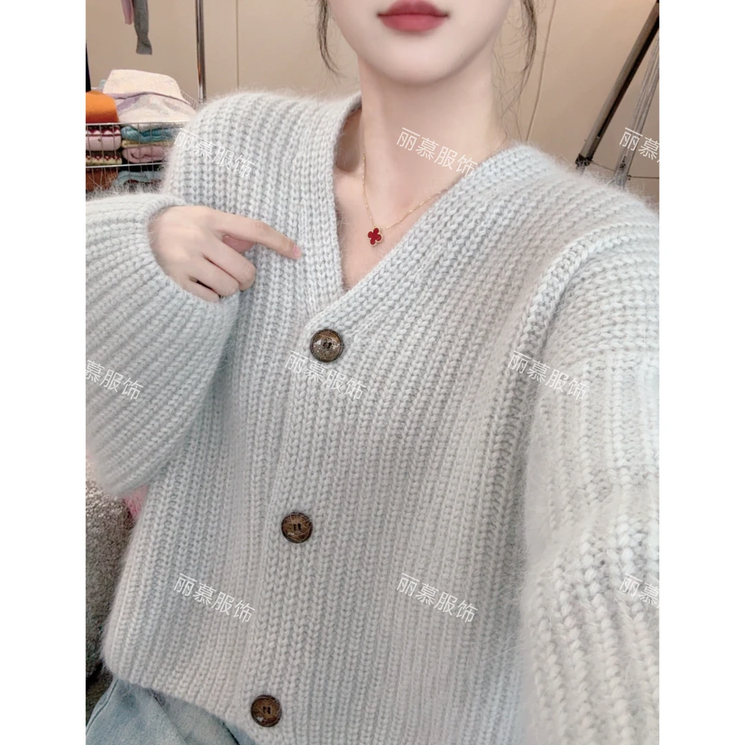 【浅浅雾蓝】小个子加厚元宝针软糯舒适纯色针织开衫毛衣2150