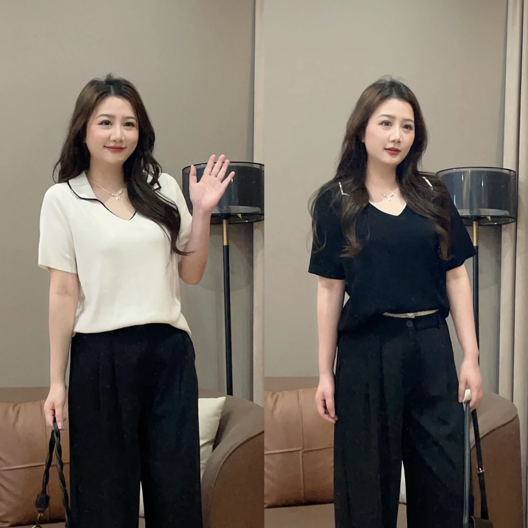 大萌萌【现货】时尚休闲百搭素色宽松冰丝T恤夏微胖显瘦P225X06977