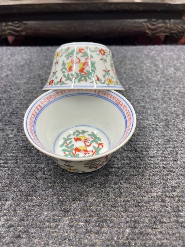 红绿彩花鸟马蹄杯口杯压手杯主人杯