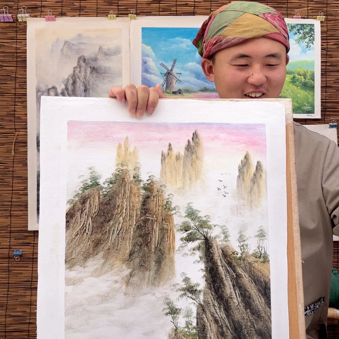 油画行路人小院绘画作品竞拍