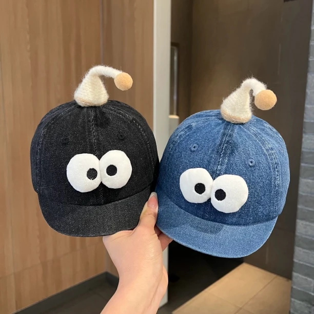 【搞怪一下】 敲可爱大眼仔短檐牛仔鸭舌帽男女宝宝春夏遮阳棒球帽