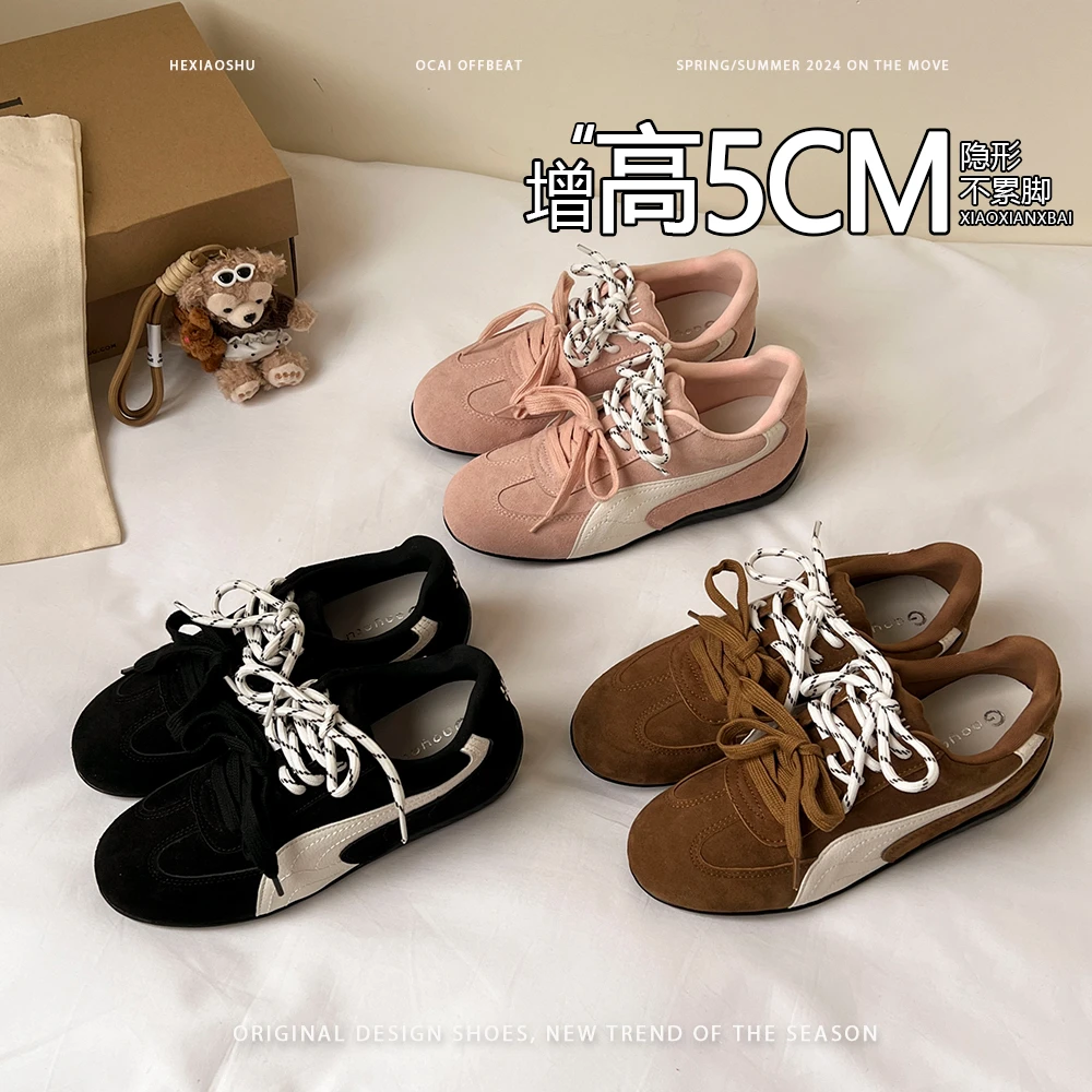 真皮版~复古双色带德训鞋女2025新款系带休闲百搭运动阿甘鞋板鞋