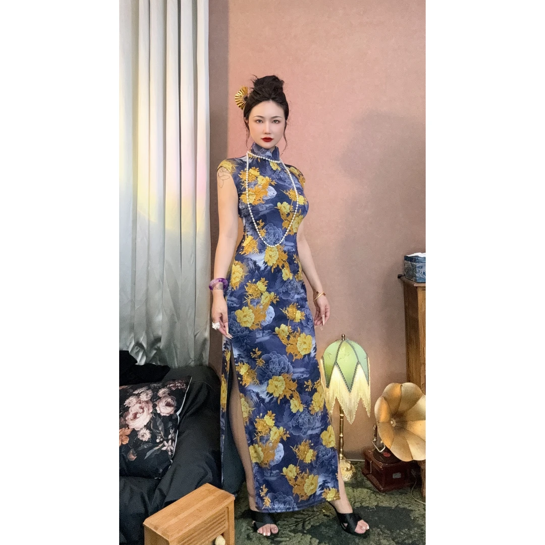 四月芳菲【人间富贵花】原创自制珠光棉优雅修身日常中国风长款旗袍