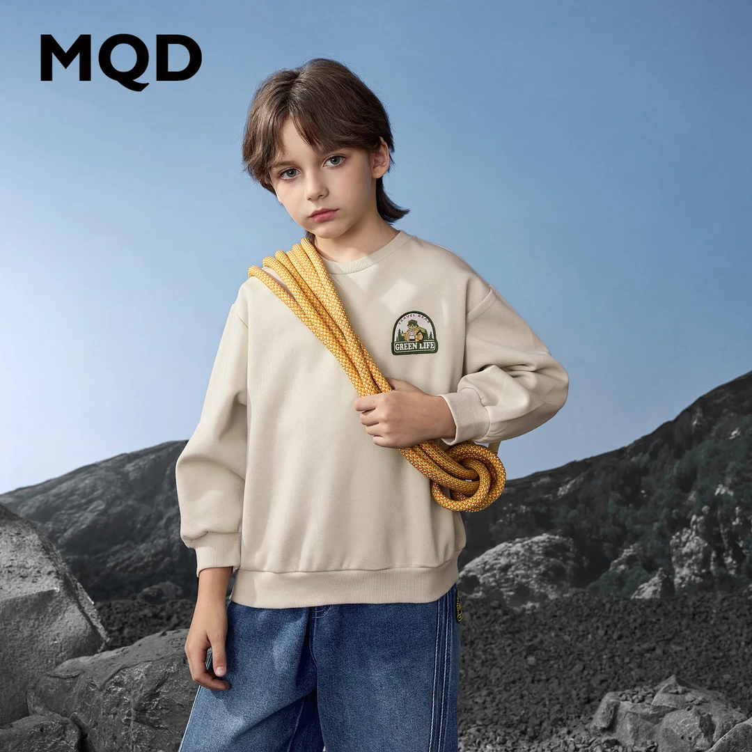 MQD童装25秋新款户外登山露营宽松落肩跑步圆领卫衣9653W0603
