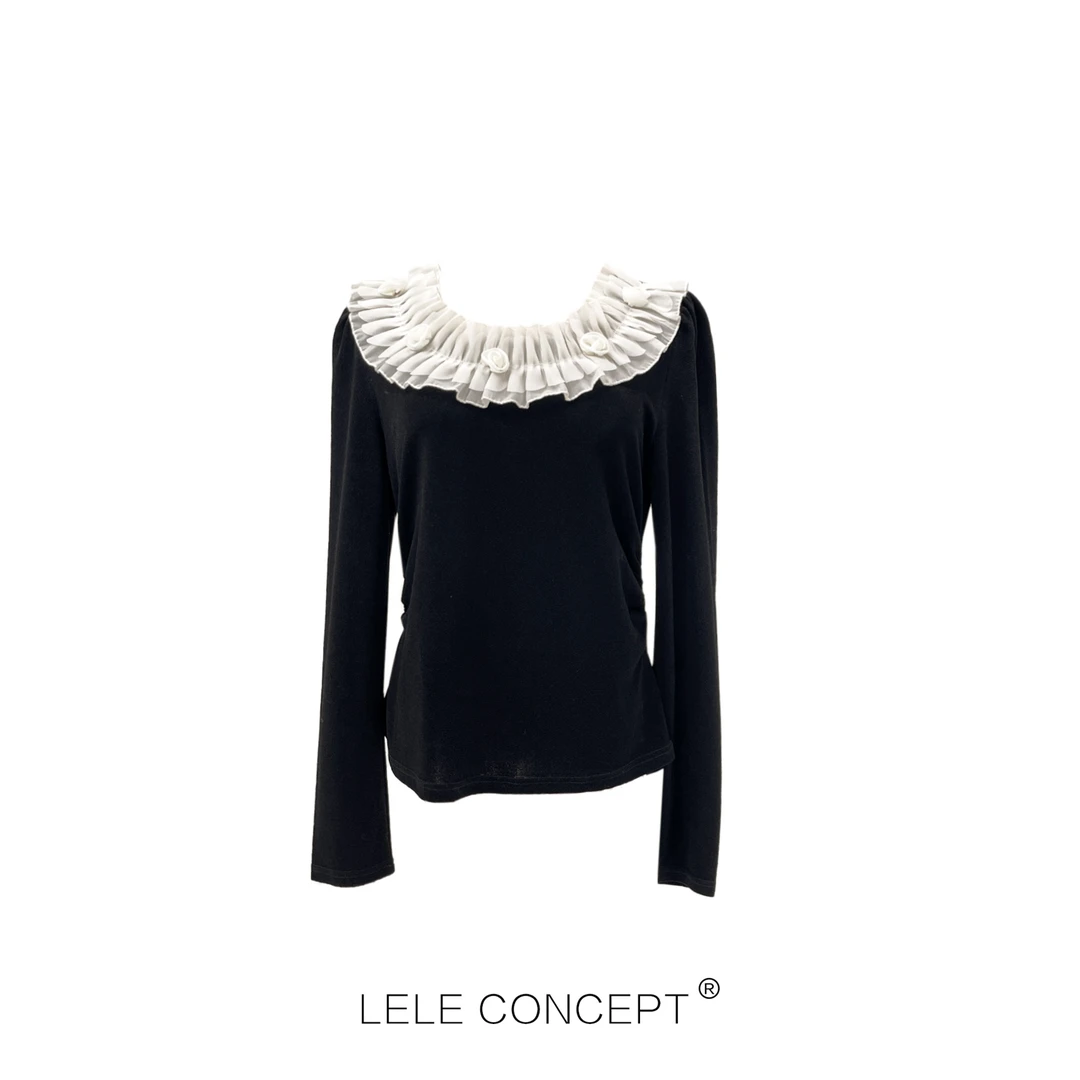 LELE CONCEPT丨设计师款花朵领泡肩上衣S0805