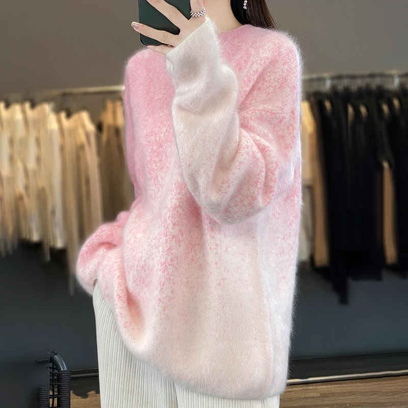 时尚渐变女士羊绒衫宽松显瘦保暖毛衣山羊绒