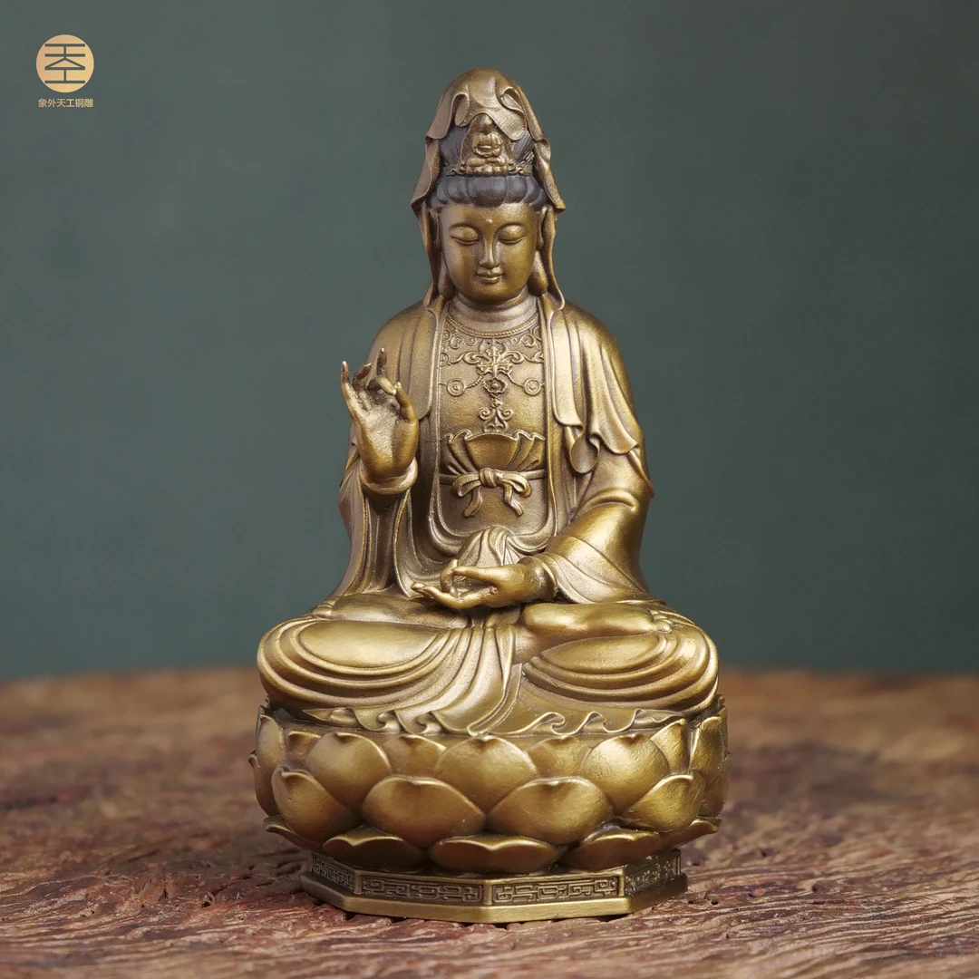 象外天工坐观音（小号）全铜材质 铜器摆件