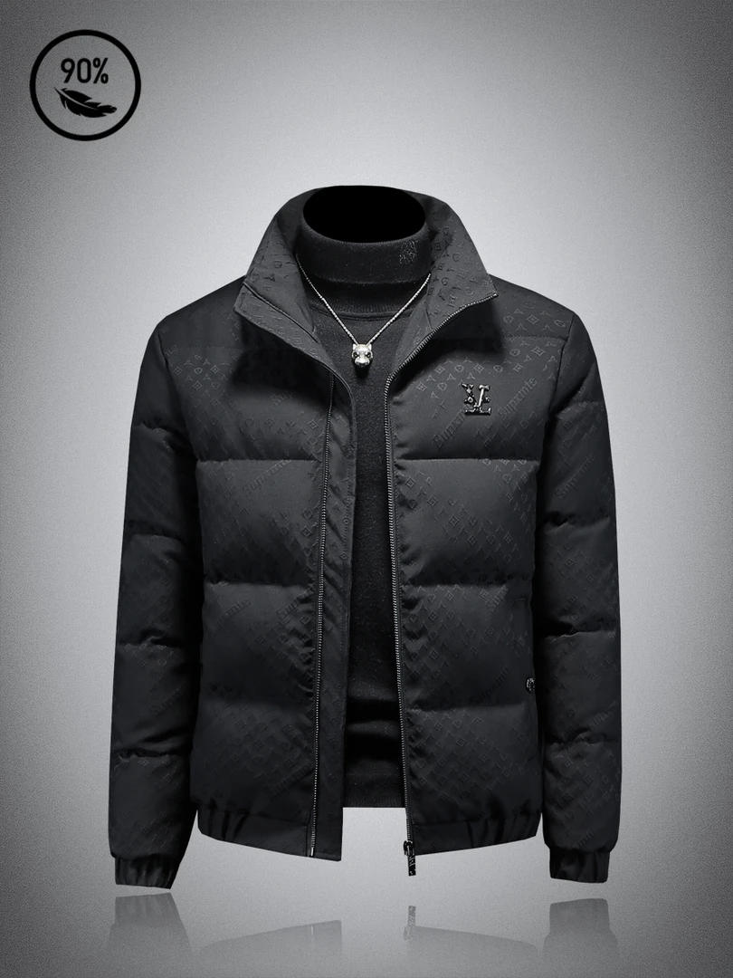 高级感提花羽绒服男士潮流短款立领加厚90绒保暖冬季外套2025新款