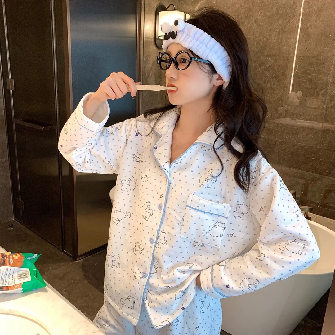 秋冬季夹棉小猫睡衣可外穿家居服
