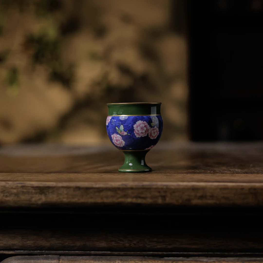 【悦生活】石绿-华隐堂-桃花高脚杯（华隐S1028）