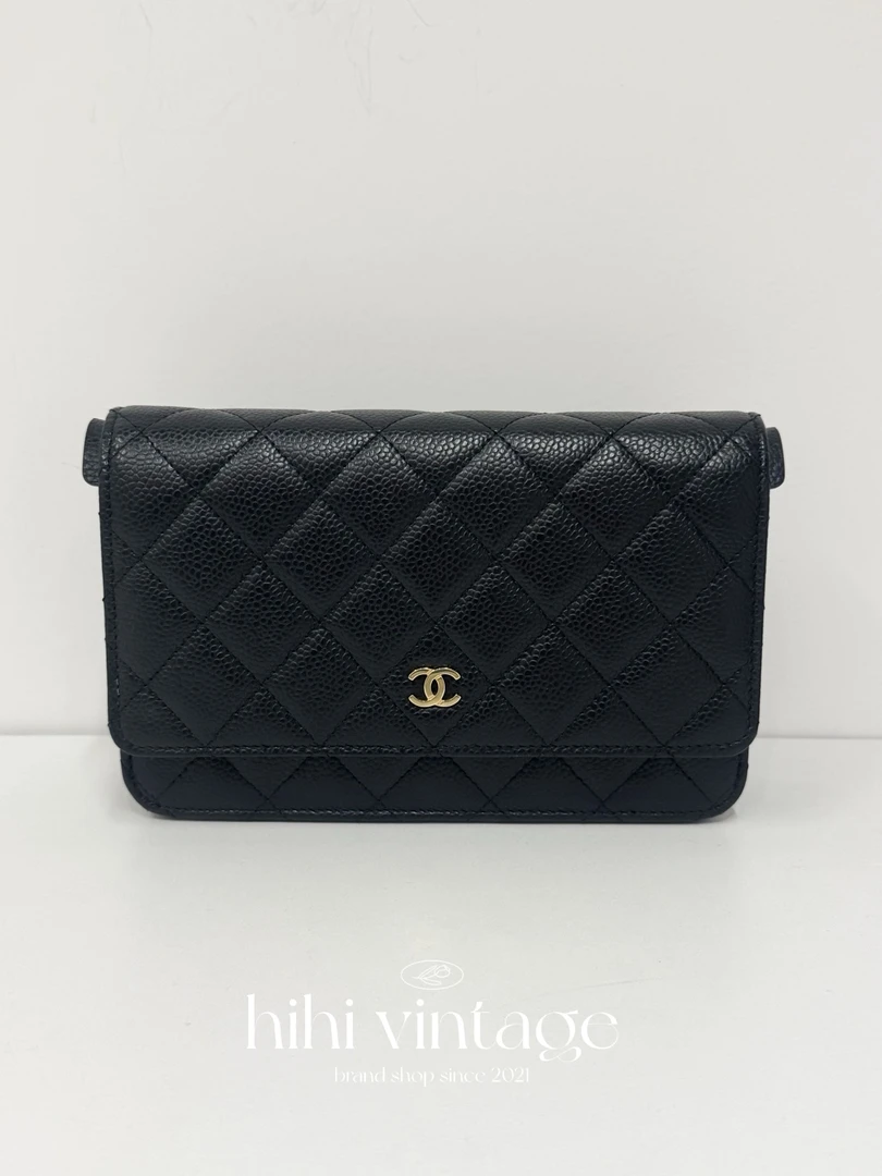 99新 Chanel/香奈儿 Chanel 黑色金扣荔枝纹woc链条包 芯片款