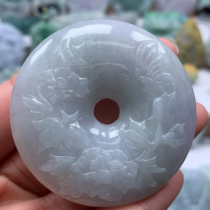 翡翠未镶嵌颈饰花开富贵平安扣两面工艺