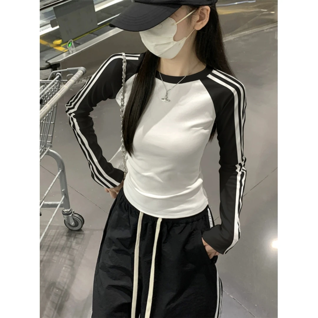 秋季新款插肩长袖t恤女装2025内搭女装秋冬打底衫内搭修身打底衫