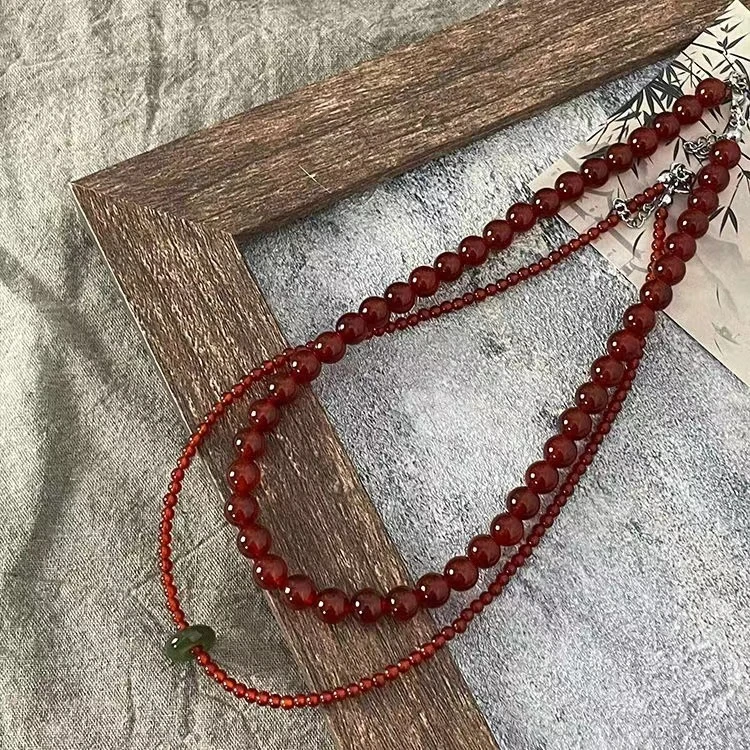 铜合金亚克力项链 项链复古轻奢小众高级感串珠显白叠戴锁骨链女