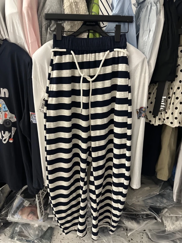 ▪️现货·韩国休闲系腰条纹弯刀裤