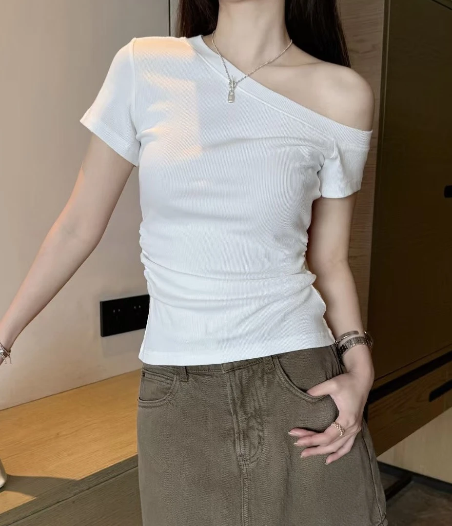 CiCi 春夏新款 斜肩T恤 极简百搭款