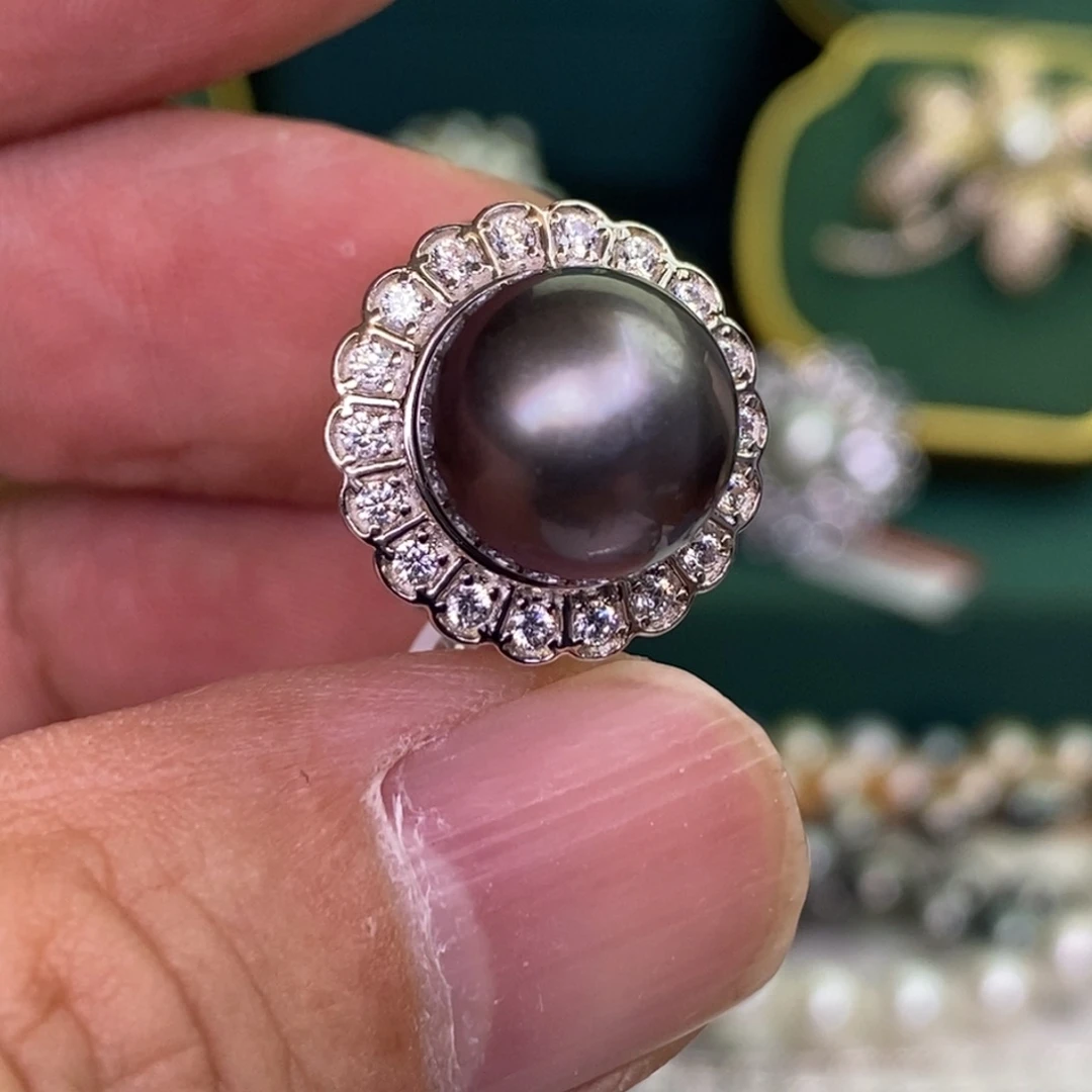 银S925镶嵌戒指海水珍珠