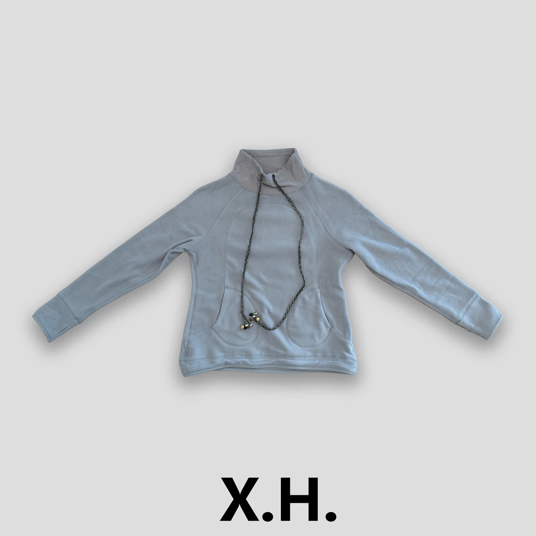 【刘小黑】热巴同款蘑菇灰编绳穿木珠绒绒套头卫衣