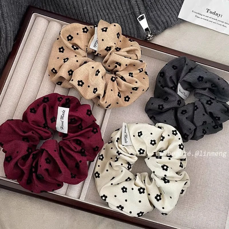 珍美妮法式高级感碎花大肠圈头绳头花女双层褶皱发圈盘发扎马尾