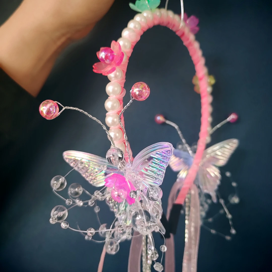 珍珠蝴蝶流苏发箍  蝶恋花蝴蝶发箍DIY材料包