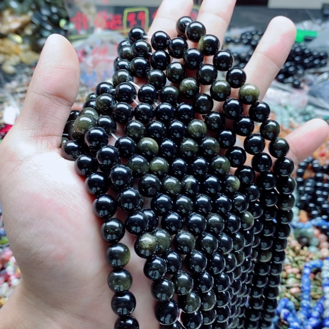 未镶嵌玛瑙/玉髓珠宝半成品一条天然10mm金曜圆珠