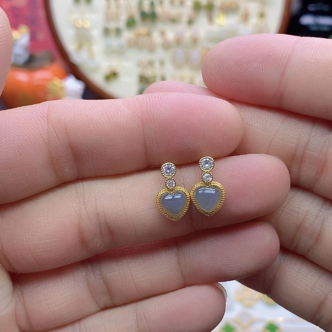 银S925镶嵌和田玉耳饰