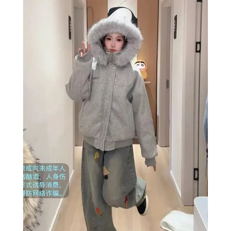 美式复古座山雕毛领冬季新款加厚保暖棉衣服情侣高级外套男女同款