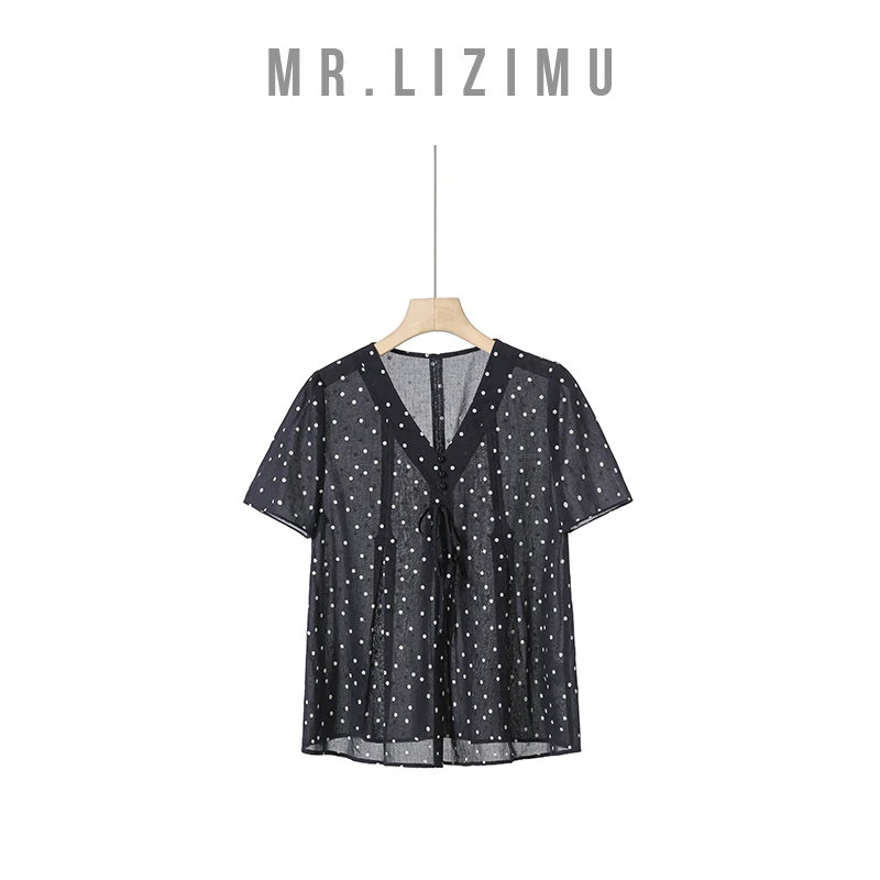 李子木先生经典百搭宽松显瘦千金贵气感波点蕾丝小衫2025夏季新款