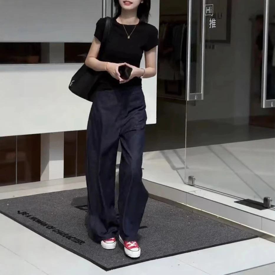 休闲裤2025夏季新款圆领短袖净版T恤该有垂感直筒长裤女百搭套装