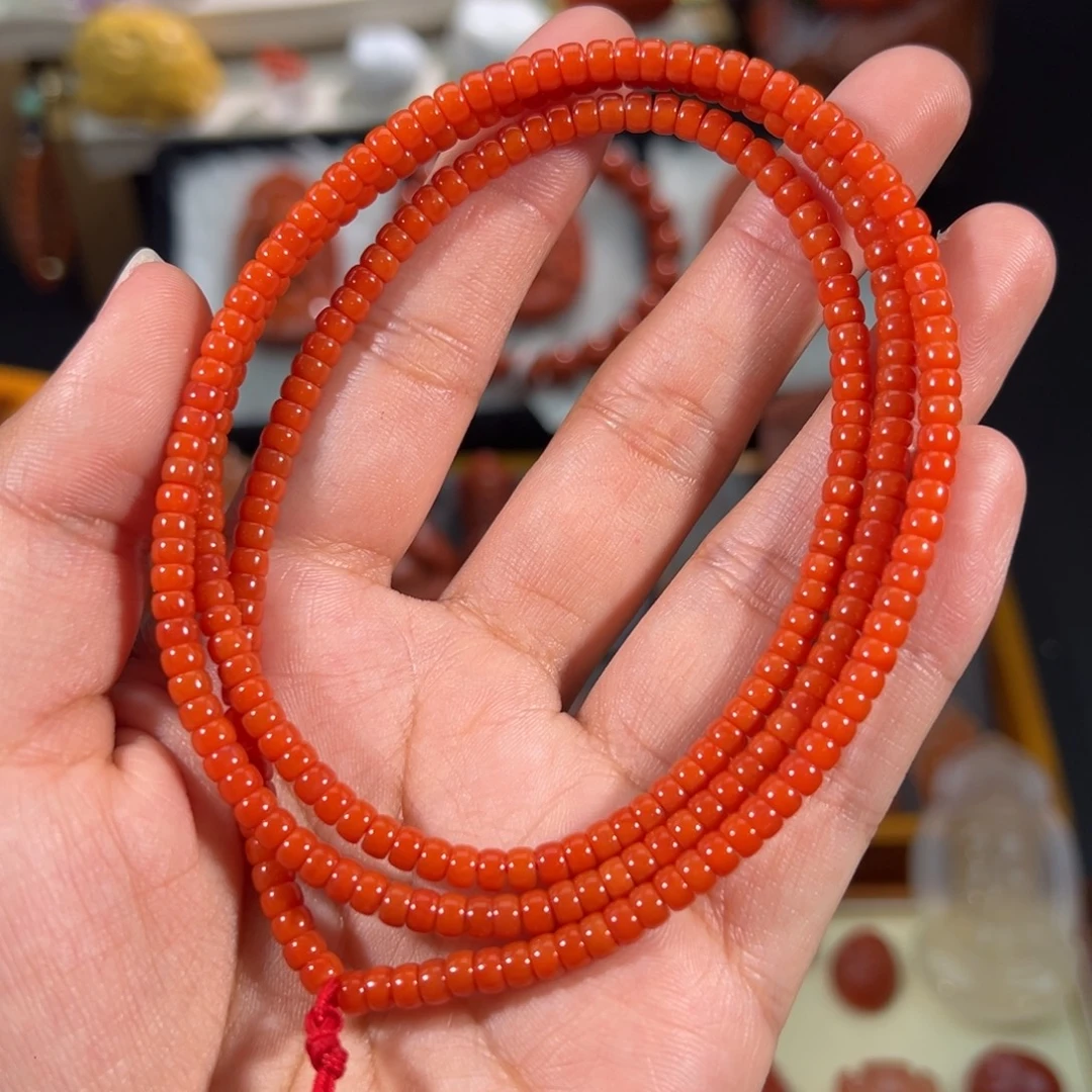 南红玛瑙未镶嵌药片念珠串3.9左右