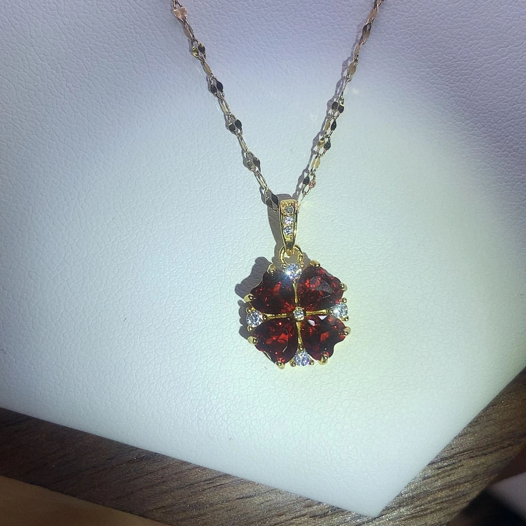 银S925镶嵌石榴石颈饰15-3