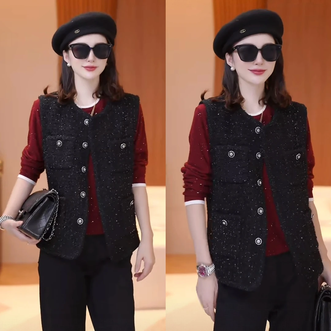 JDND轩羽【星空】优雅气质高级感显瘦百搭羊毛马夹XY253431