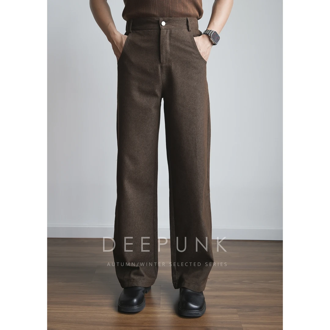 DEEPUNK 复古极简重磅水洗棉秋季宽松直筒休闲裤牛仔裤男 7267