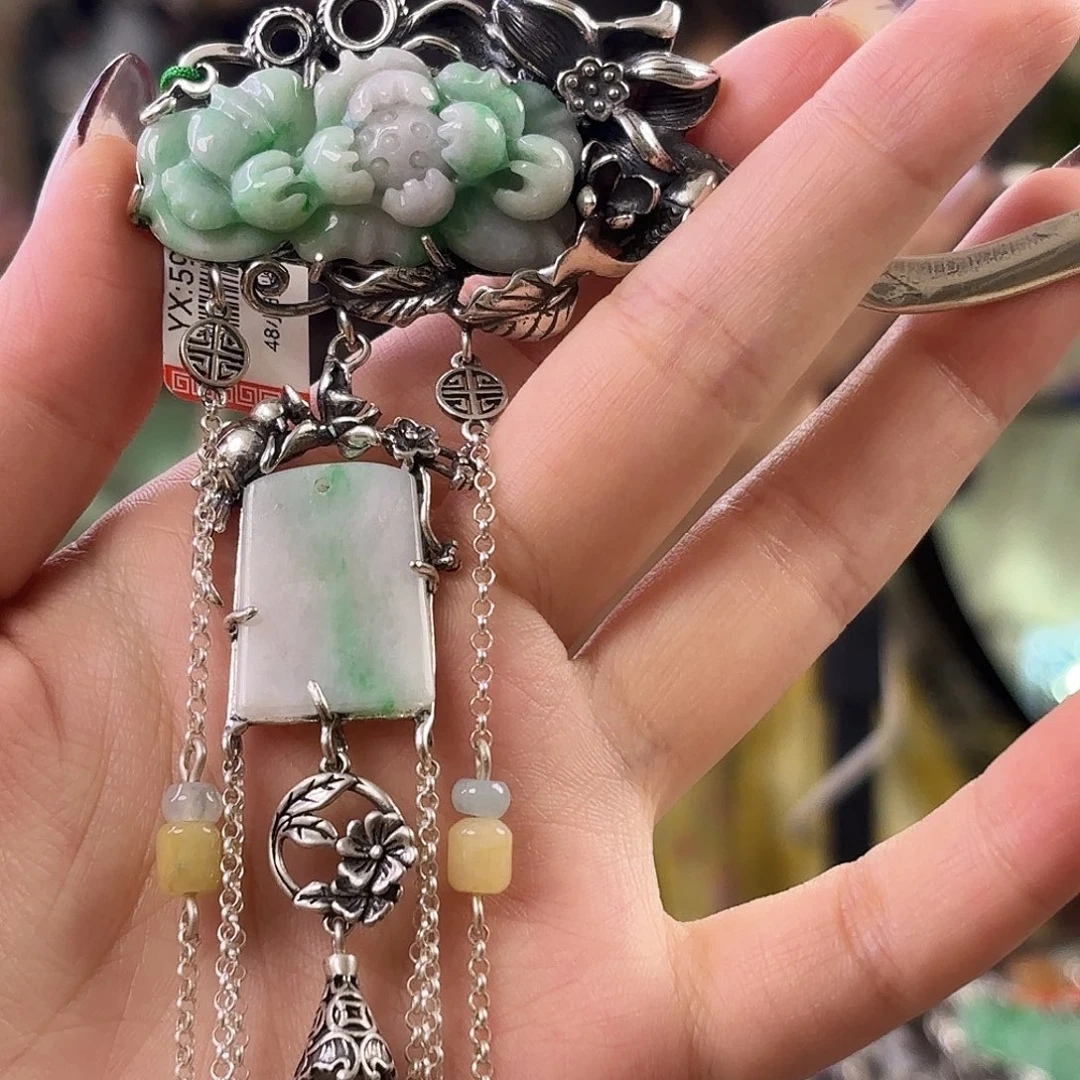 翡翠银S925镶嵌挂件