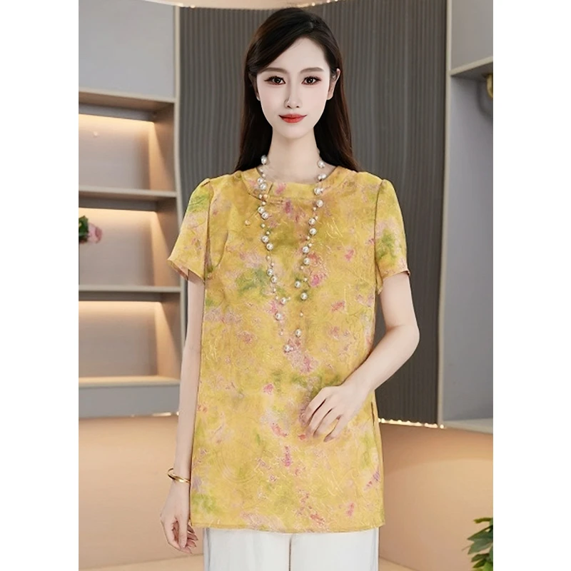 【KL-X301】2025年新款夏款妈妈休闲时尚气质款轻薄上衣女套装