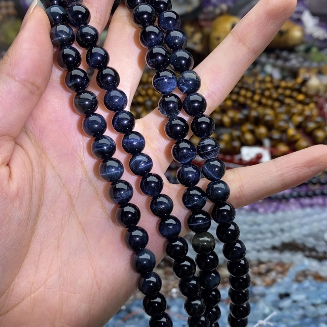 玛瑙/玉髓未镶嵌珠宝半成品一条装纯天然蓝虎眼石圆珠8mm