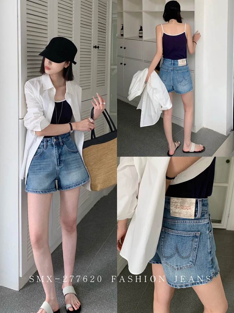 复古蓝高腰直筒牛仔短裤女夏季新款宽松弹力休闲百搭a字阔腿热裤