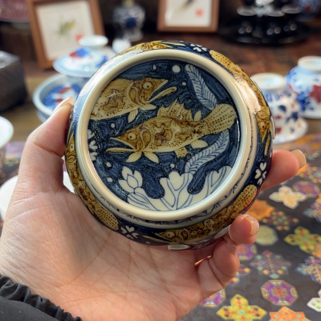 瓷青花釉里金二号釉盖置