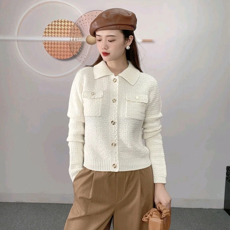 【商场同款】女装春秋新款气质翻领小香风羊毛针织开衫外套5499168