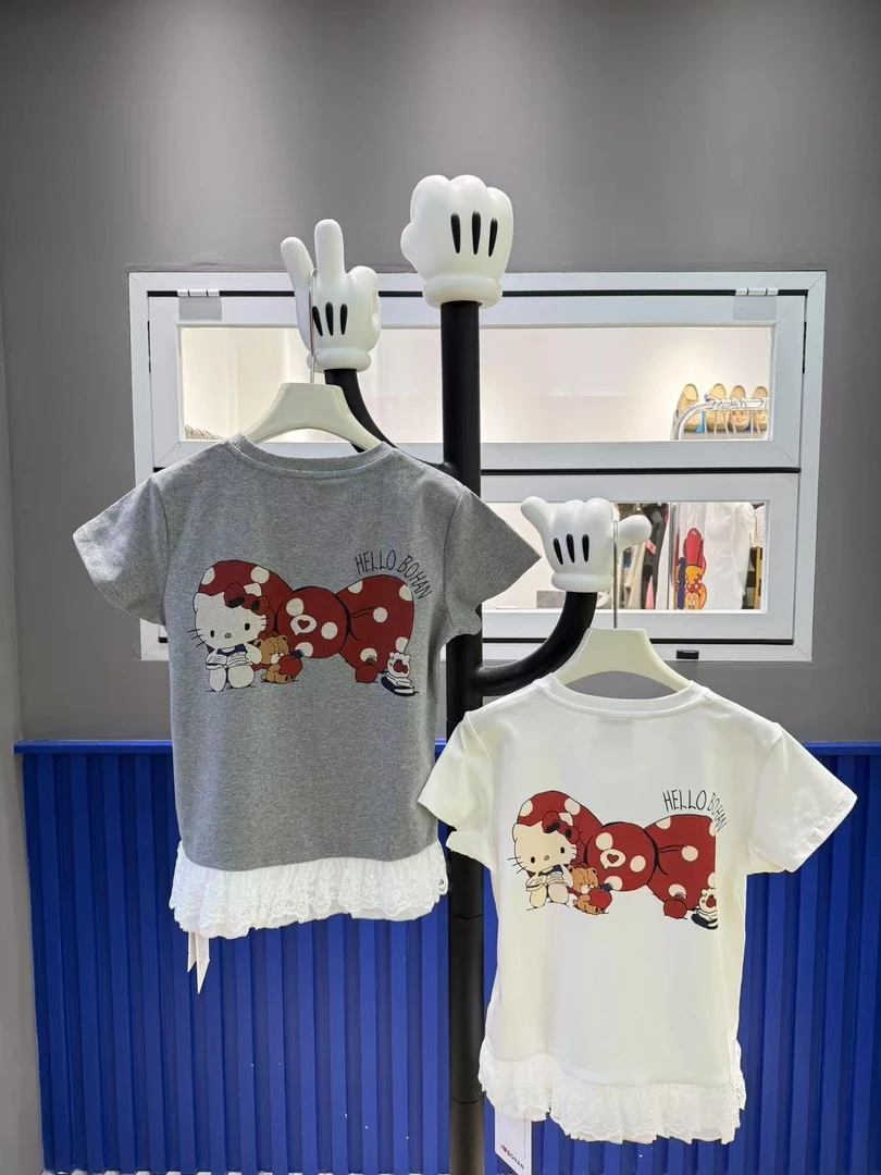 欧洲站BOHAN秀秀家2025春夏新品蕾丝边猫咪小版上衣T恤潮牌欧货女