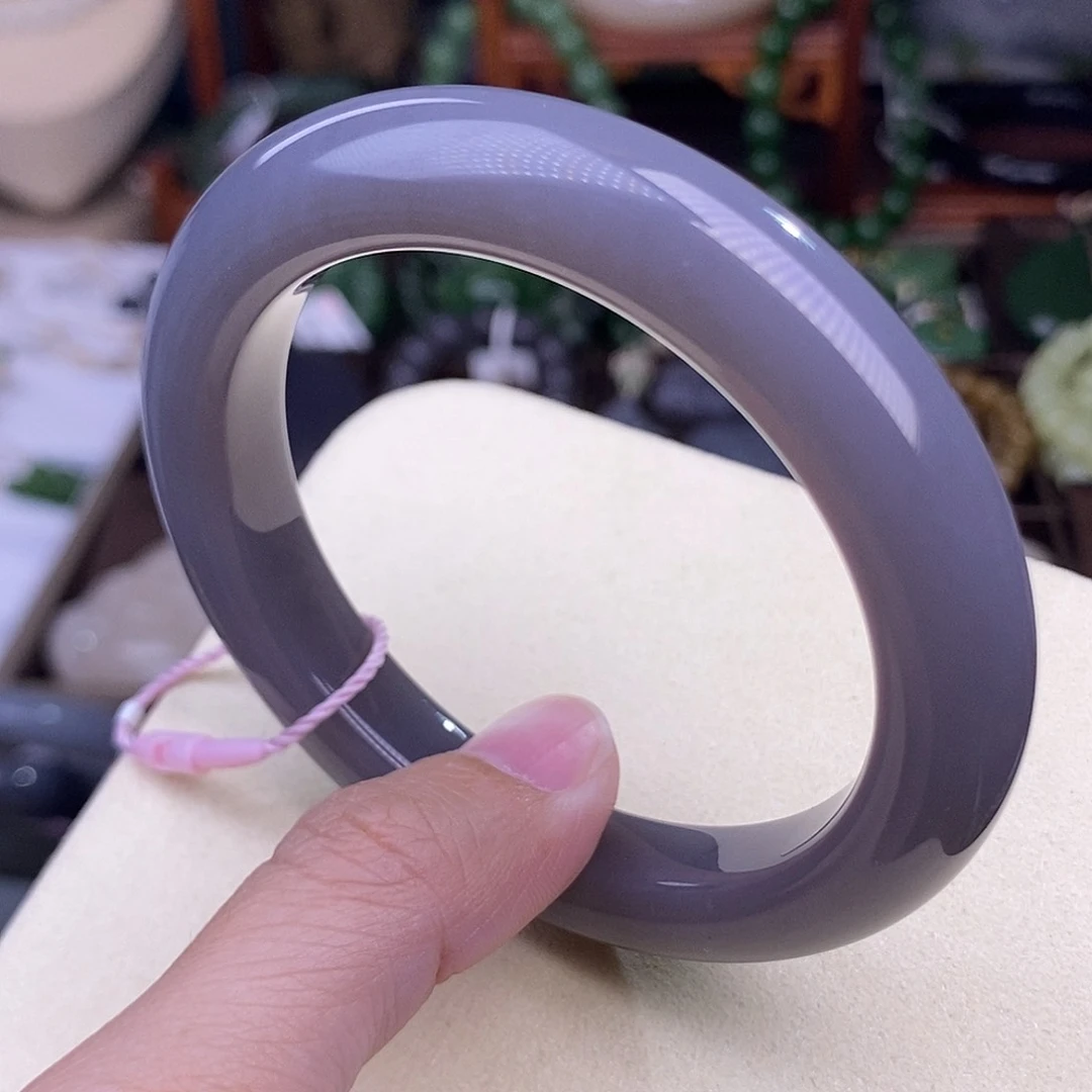 和田玉56.3 浓烟紫脂膏级清货价手镯老料未镶嵌