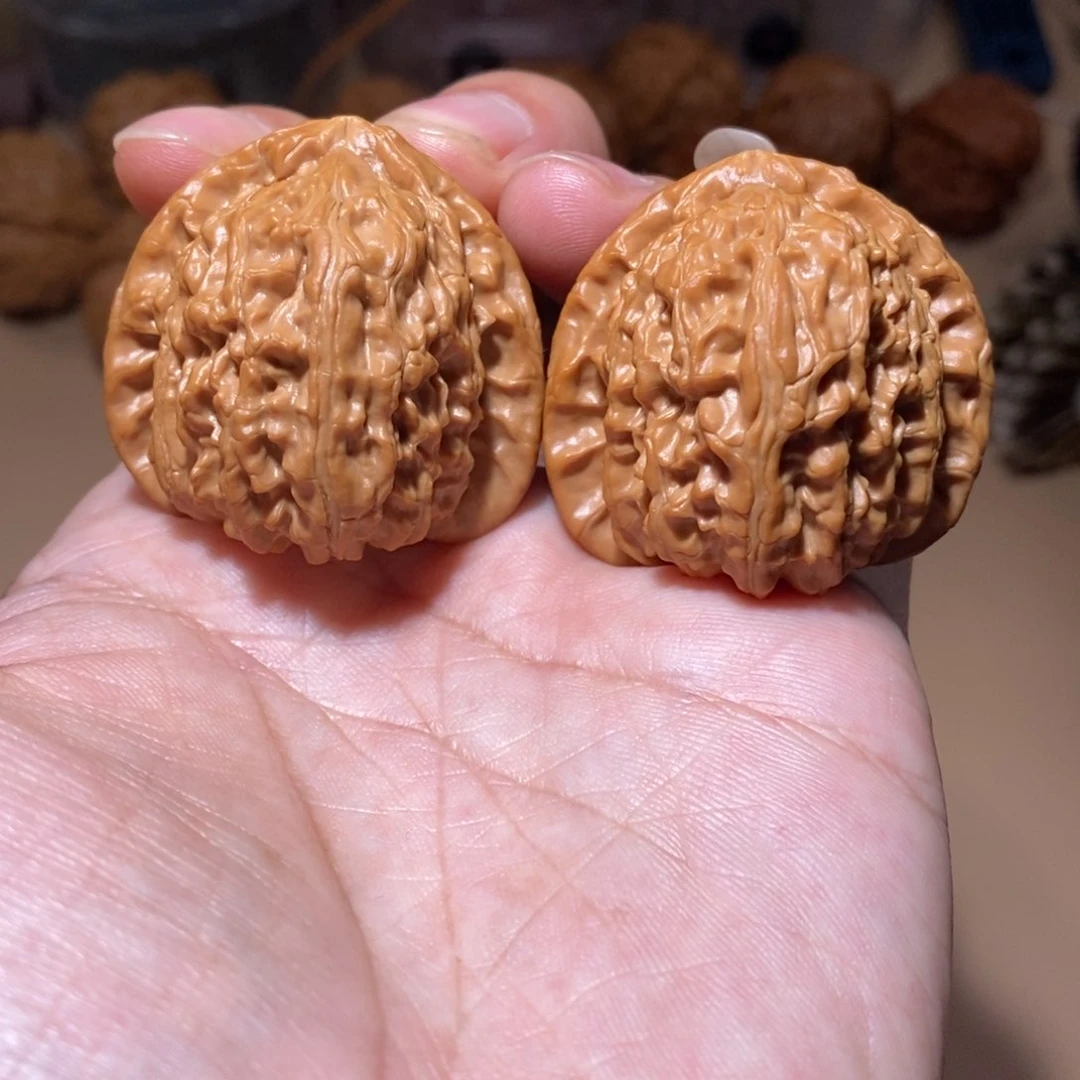 文玩核桃把件全品无修38尺A级延庆老树三角白狮子