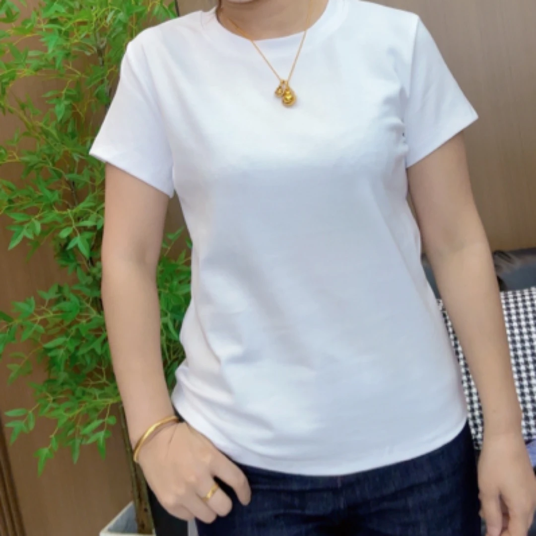 18230纯色简约百搭正肩圆领短袖T恤女